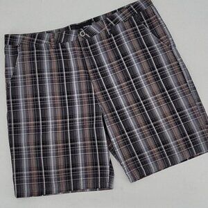 Hurley Flat Front Shorts Brown & Blue Plaid Size 38